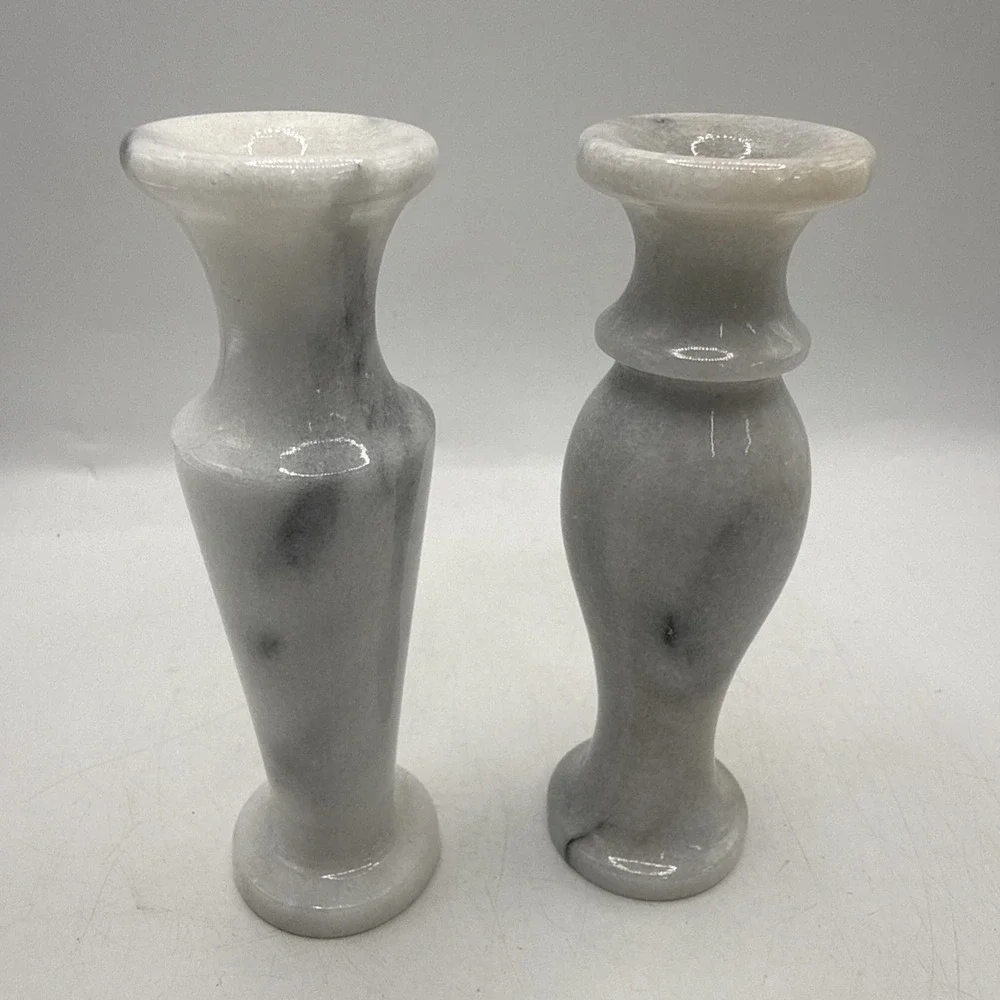 Polished Onyx Marble Set Of 2 Natural Stone Small Vases 4.5